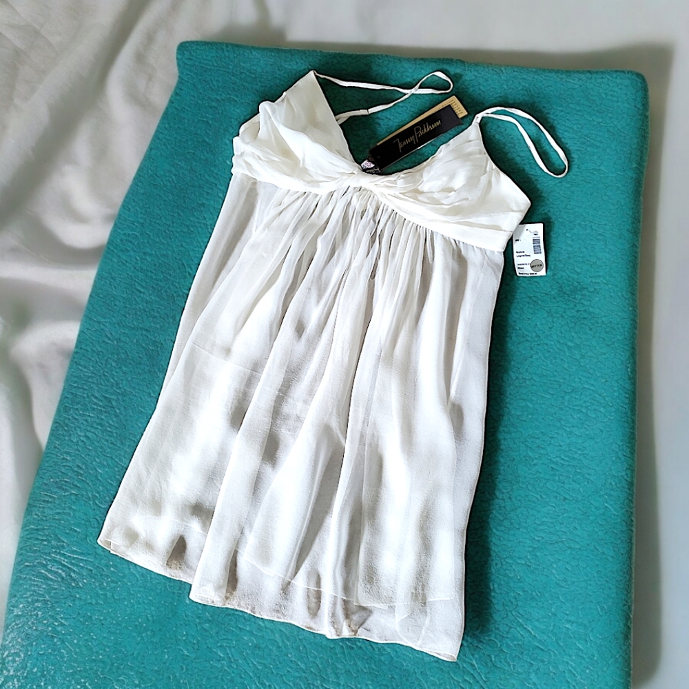 Jenny Packham Silk Babydoll Chemise Slip Dress Ivory NWT Lingerie Size L Large